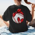 Custom Baseball Mom Number 12 Heart For Mom Mommy Women's T-Shirt Back Print