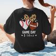 Game Day Vibes Football Baseball Mom Heart Women's T-Shirt Back Print
