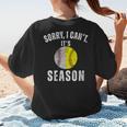 Sorry I Cant It's Season Vintage Softball Baseball Mom Women's T-Shirt Back Print Sorry I Cant It's Season Vintage Softball Baseball Mom Women's T-Shirt Back Print
