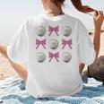 Baseball Boys Girls Baseball Mom Tee Pink Bow Baseball Women's T-Shirt Back Print