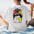 Baseball Mom Softball Mom Of Both Messy Bun Mother's Day Women's T-Shirt Back Print Baseball Mom Softball Mom Of Both Messy Bun Mother's Day Women's T-Shirt Back Print