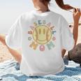 Groovy Retro Floral Happy Smiling Face Baseball Mom Women's T-Shirt Back Print