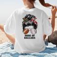 Mom Of Ballers Messy Bun Football Mom Baseball Mom Of Both Women's T-Shirt Back Print