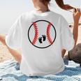 Pregnant Baseball Mom Pregnancy Announcement Baby Feet Belly Women's T-Shirt Back Print