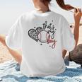 That's My Boy Leopard Heart Baseball Mom Women's T-Shirt Back Print