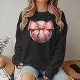 Baseball Mom Coquette Pink Bow Baseball Mom Women Crewneck Sweatshirt