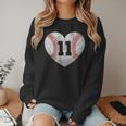 Baseball Number 11 Distressed Heart For Baseball Moms Women Crewneck Sweatshirt