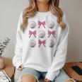 Baseball Boys Girls Baseball Mom Tee Pink Bow Baseball Women Crewneck Sweatshirt