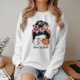 Baseball Mom Basketball Mom Of Both Messy Bun Mother's Day Women Crewneck Sweatshirt