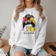 Baseball Mom Softball Mom Of Both Messy Bun Mother's Day Women Crewneck Sweatshirt