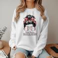 Busy Raising Ballers Messy Bun Funny Baseball Mom Women Crewneck Sweatshirt