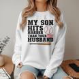 My Son Hits Harder Than Your Husband Baseball Mom Women Crewneck Sweatshirt