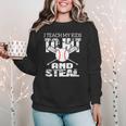 Baseball Mom Quote I Teach My Kids To Hit And Steal Women Crewneck Sweatshirt Baseball Mom Quote I Teach My Kids To Hit And Steal Women Crewneck Sweatshirt