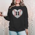 Baseball Number 11 Distressed Heart For Baseball Moms Women Crewneck Sweatshirt