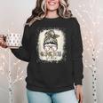 Bleached Messy Bun Game Day Vibes Baseball Mom Game Day Women Crewneck Sweatshirt Bleached Messy Bun Game Day Vibes Baseball Mom Game Day Women Crewneck Sweatshirt