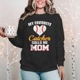 My Favorite Catcher Calls Me Mom Catcher Baseball Mom Heart Women Crewneck Sweatshirt