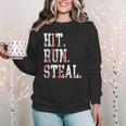 Hit Run Steal Baseball Mom For Women Baseball Women Crewneck Sweatshirt