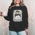 Leopard Messy Bun Mom Mother's Day Baseball Mommy Women Crewneck Sweatshirt Leopard Messy Bun Mom Mother's Day Baseball Mommy Women Crewneck Sweatshirt