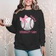 Mama Biggest Fan Coquette Bow Baseball Mom Fan Mother's Day Women Crewneck Sweatshirt Mama Biggest Fan Coquette Bow Baseball Mom Fan Mother's Day Women Crewneck Sweatshirt