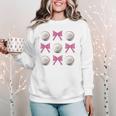 Baseball Boys Girls Baseball Mom Tee Pink Bow Baseball Women Crewneck Sweatshirt