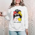Baseball Mom Softball Mom Of Both Messy Bun Mother's Day Women Crewneck Sweatshirt