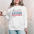 Busy Raising Ballers Retro Groovy Baseball Mom Outfit Women Crewneck Sweatshirt