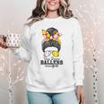 Busy Raising Ballers Softball Messy Bun Baseball Mom Women Crewneck Sweatshirt
