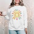 Groovy Retro Floral Happy Smiling Face Baseball Mom Women Crewneck Sweatshirt Groovy Retro Floral Happy Smiling Face Baseball Mom Women Crewneck Sweatshirt