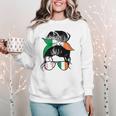 Ireland Baseball Mom Messy Bun Irish Baseball Girl Women Crewneck Sweatshirt