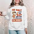 Loves Bat And His Momma Baseball Mom Women Crewneck Sweatshirt Loves Bat And His Momma Baseball Mom Women Crewneck Sweatshirt