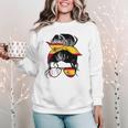 Spanish Baseball Mom Messy Bun Spain Baseball Girl Women Crewneck Sweatshirt Spanish Baseball Mom Messy Bun Spain Baseball Girl Women Crewneck Sweatshirt
