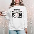 Warning Will Yell Loudly My Son Baseball Mom Women Crewneck Sweatshirt Warning Will Yell Loudly My Son Baseball Mom Women Crewneck Sweatshirt