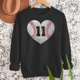 Baseball Number 11 Distressed Heart For Baseball Moms Women Crewneck Sweatshirt