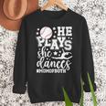 He Plays She Dances Mom Of Both Dancing And Baseball Mom Women Crewneck Sweatshirt He Plays She Dances Mom Of Both Dancing And Baseball Mom Women Crewneck Sweatshirt