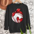 Womens Custom Baseball Mom Number 12 Heart For Mom Mommy Women Crewneck Sweatshirt