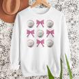 Baseball Boys Girls Baseball Mom Tee Pink Bow Baseball Women Crewneck Sweatshirt
