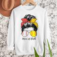 Baseball Mom Softball Mom Of Both Messy Bun Mother's Day Women Crewneck Sweatshirt