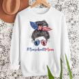 Baseball Mom USA American Flag 4th Of July Women Crewneck Sweatshirt
