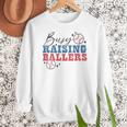 Busy Raising Ballers Retro Groovy Baseball Mom Outfit Women Crewneck Sweatshirt
