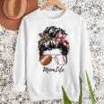 Football Mom Baseball Mom Life Messy Bun Mom Of Both Women Crewneck Sweatshirt