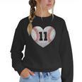 Baseball Number 11 Distressed Heart For Baseball Moms Women Crewneck Sweatshirt