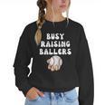 Busy Raising Ballers Baseball Mom Groovy Mother Day Women Crewneck Sweatshirt