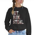 Hit Run Steal Baseball Mom For Women Baseball Women Crewneck Sweatshirt