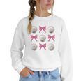 Baseball Boys Girls Baseball Mom Tee Pink Bow Baseball Women Crewneck Sweatshirt