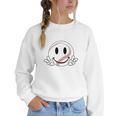 Baseball Mom Era Ball Mom Smile Face Groovy Mother's Day Women Crewneck Sweatshirt