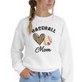 Baseball Mom Leopard Heart Baseball Player Kids Women Crewneck Sweatshirt