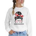 Baseball Mom Leopard Messy Bun Game Day Women Crewneck Sweatshirt