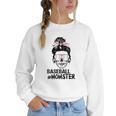 Baseball Momster Messy Bun Skull Mom For Women Halloween Women Crewneck Sweatshirt Baseball Momster Messy Bun Skull Mom For Women Halloween Women Crewneck Sweatshirt
