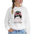 Busy Raising Ballers Messy Bun Funny Baseball Mom Women Crewneck Sweatshirt