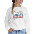 Busy Raising Ballers Retro Groovy Baseball Mom Outfit Women Crewneck Sweatshirt